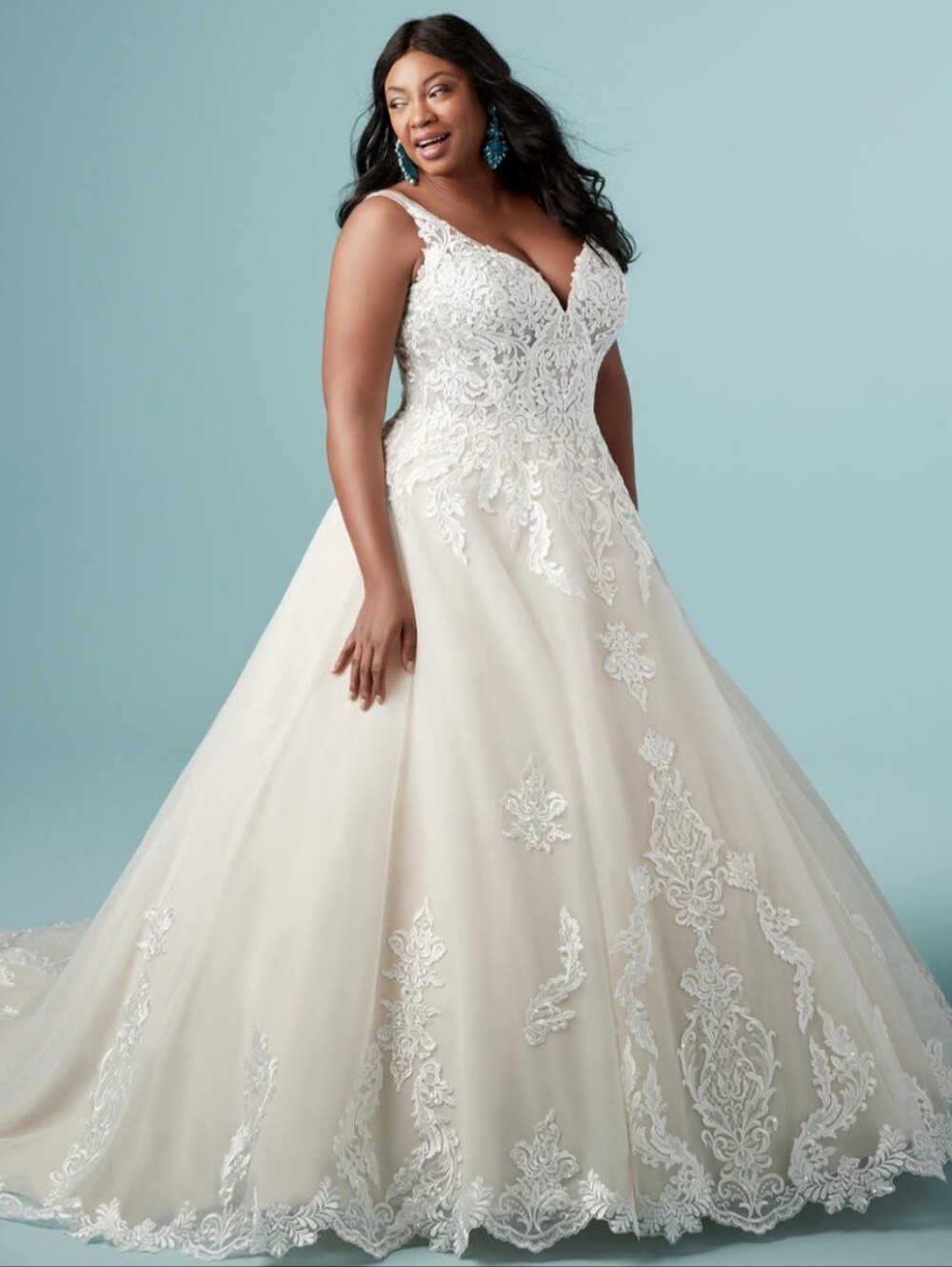Maggie Sorrento Wedding Gown Ivory Lace Appliqué A Line Princess Plus Size